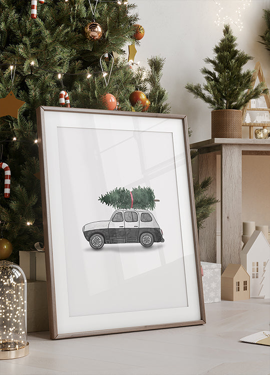 Poster 60x90 Juniqe 0002 Weihnachtsauto Schwarz Poster