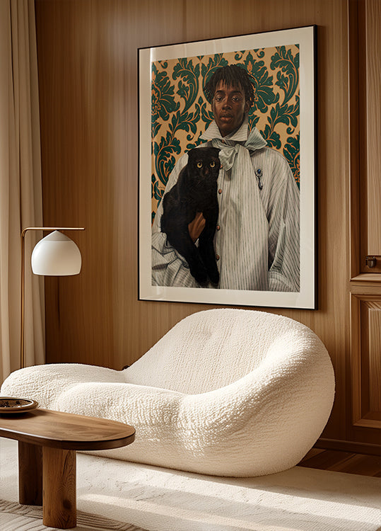 Poster „Herr mit Katze“.