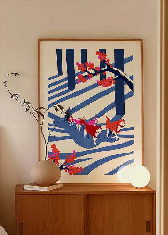 Hundeschlitten im Schnee Poster