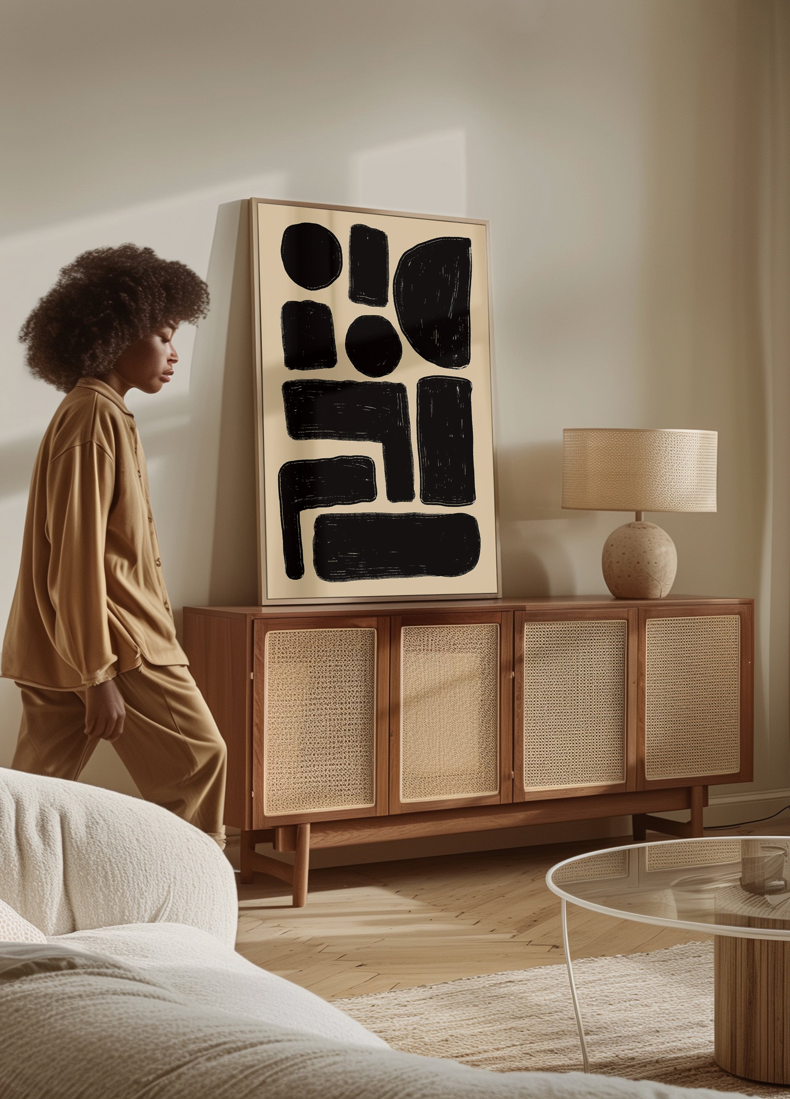 Abstraktes Poster mit schwarzen Formen