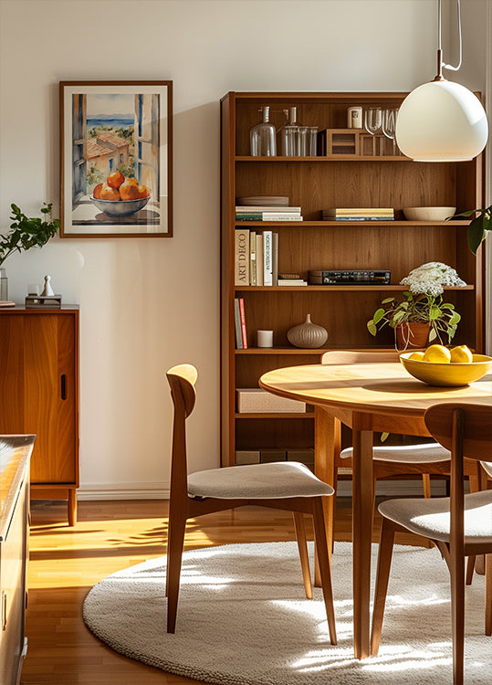 Poster mit orangefarbener Schale im Fenster