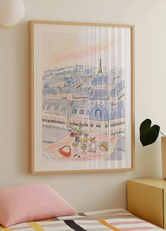 Pariser Dachpicknick mit Blick auf den Eiffelturm