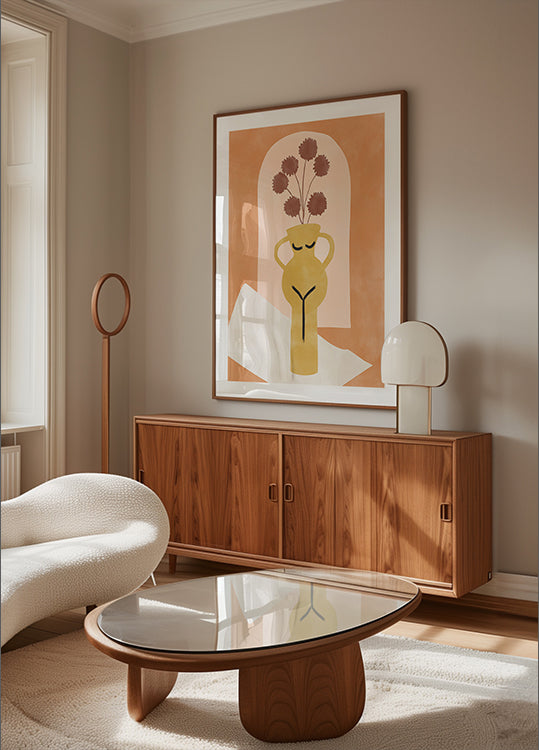 Stilisierte Vase, die einem Poster mit weiblicher Form ähnelt