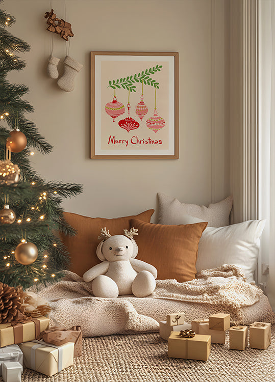 Fröhliches kleines Weihnachtskugel-Poster