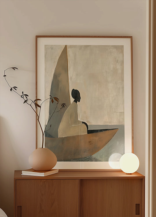 Frau, Auf, Boot, Poster