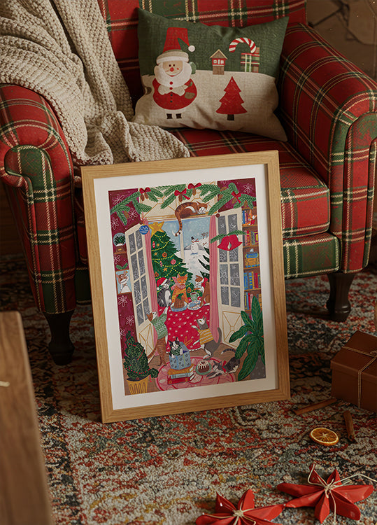 Poster „Katzen im Fenster“.