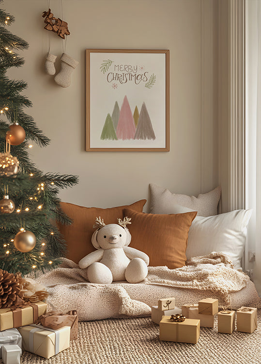 Poster „Fröhliche Weihnachtsbäume 1“.