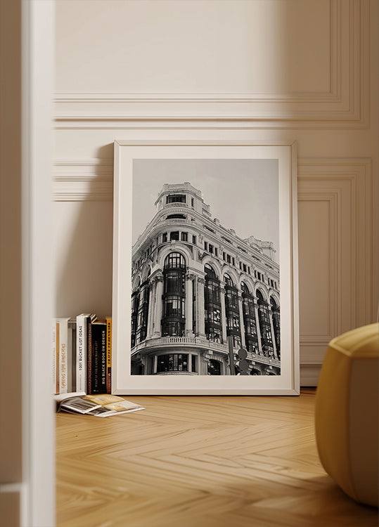 Gran Vía Madrid Architektur Schwarz-Weiß-Poster