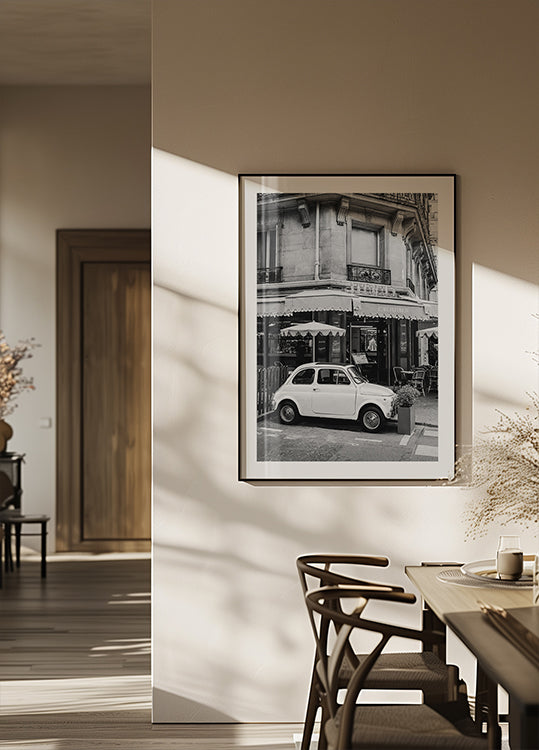 Pariser Café und Fiat 500 Poster