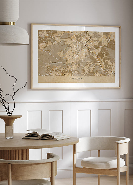 Sepia-Vintage-Karte der Stuttgarter Innenstadt, Poster