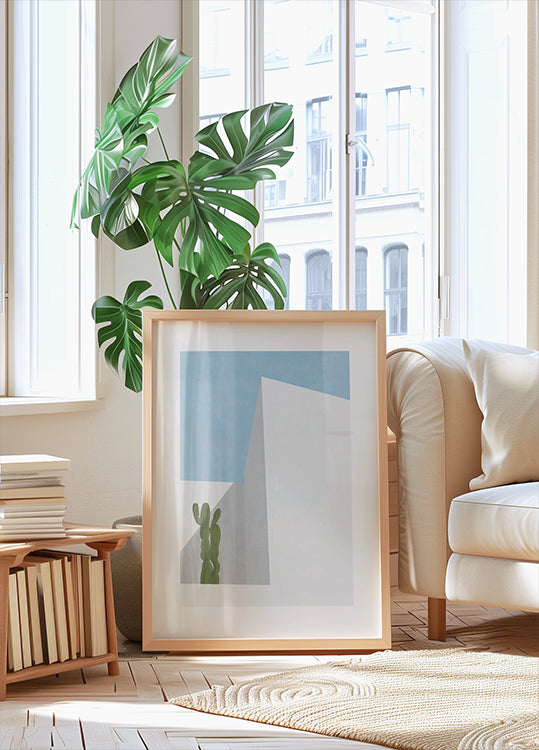 Minimales Wüstenansicht-, Kaktus- und Geometrie-Poster