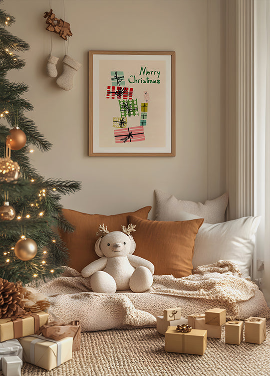 Wackeliger Stapel Weihnachtsgeschenke Poster