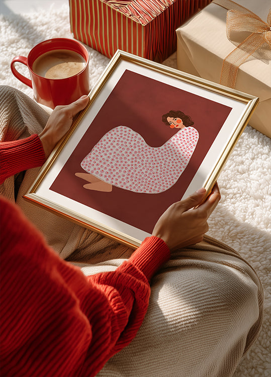 Poster „Frau im gepunkteten Kleid“.