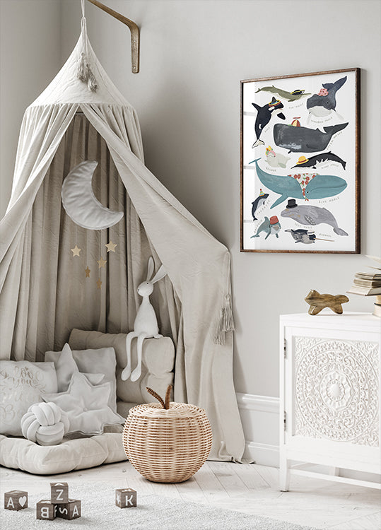 Poster mit Walen und Hüten