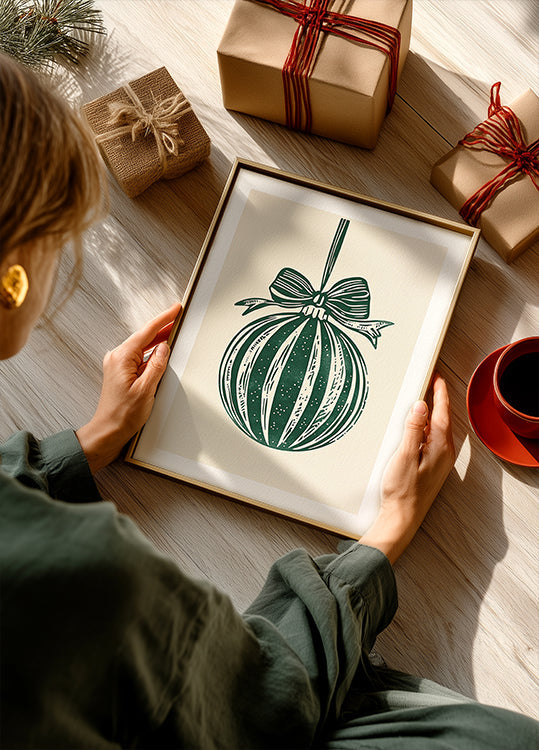 Weihnachtsverzierung-grünes Illustrations-Plakat