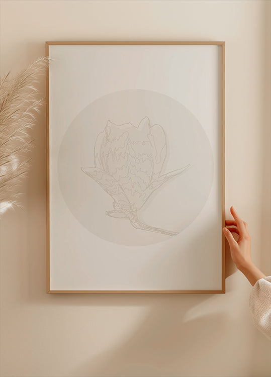 Magnolien-Eleganz, botanisches Line-Art-Poster