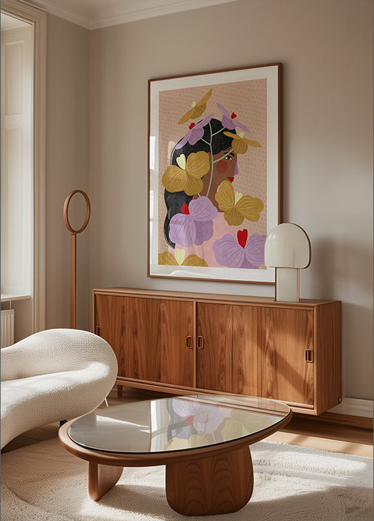 Versteckt hinter gelb-lila Blumen Poster