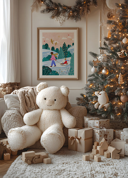 Verschneites Schlittenweg-Poster