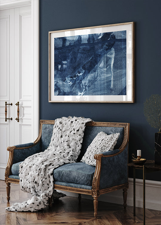 Poster mit fließenden vertikalen Linien mit blauer Textur