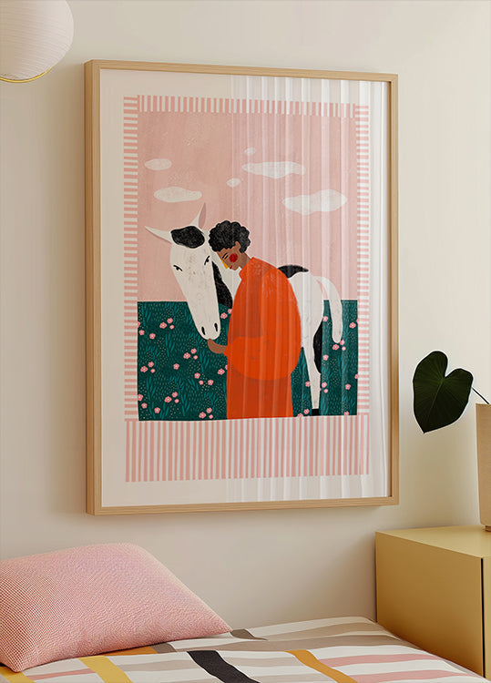 Lebendiges Mädchen und Pferd