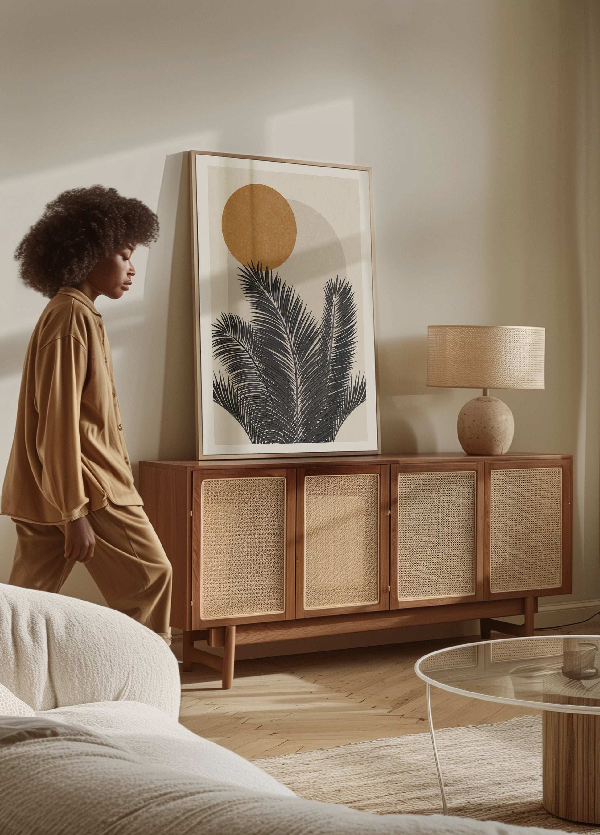 Palme und Sonne, botanisches abstraktes Poster