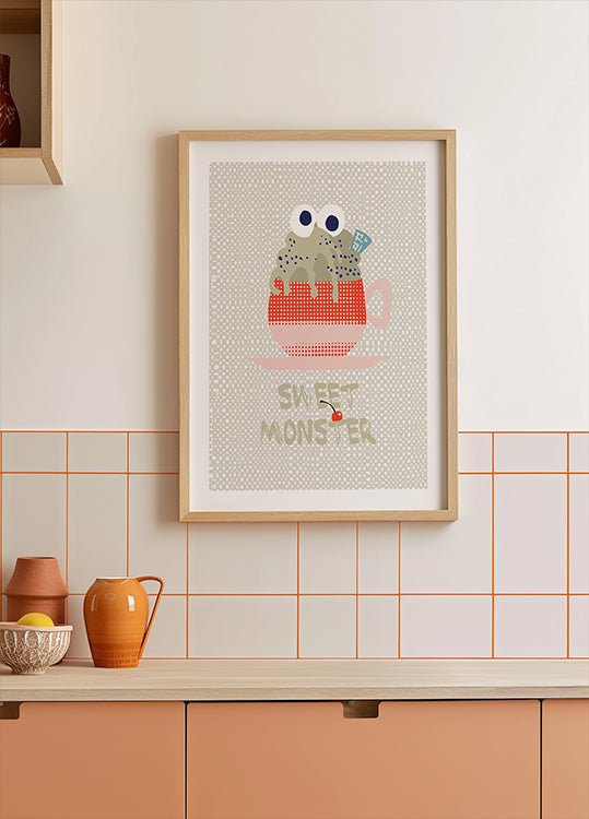 Süßes Monster-Cupcake-Rot-Poster