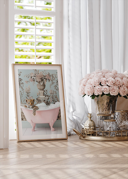 Rosa Schaumbad-Poster des Leoparden