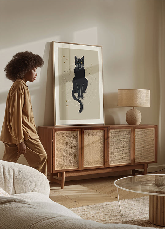 Mondkatze, mystisches schwarzes Katzenplakat