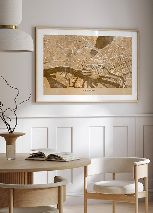 Sepia-Vintage-Karte der Hamburger Innenstadt, Poster