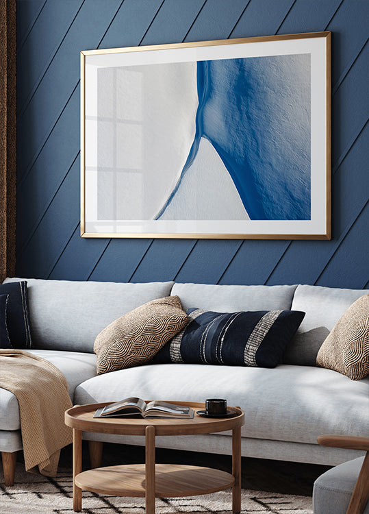 Weißes und blaues Poster