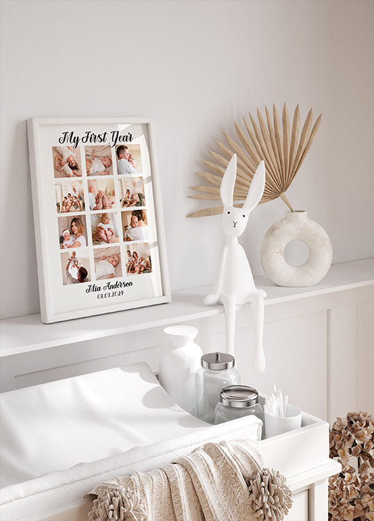 Personalisiertes Babyposter „Mein erstes Jahr“.