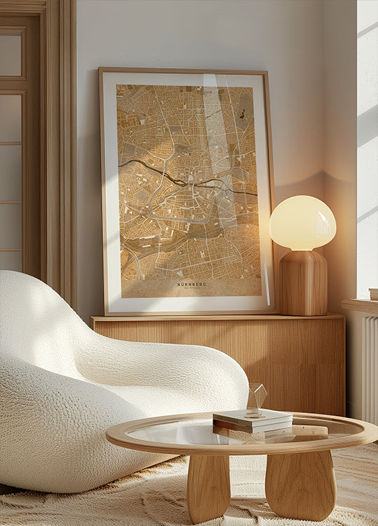Sepia-Vintage-Karte der Nürnberger Innenstadt, Poster