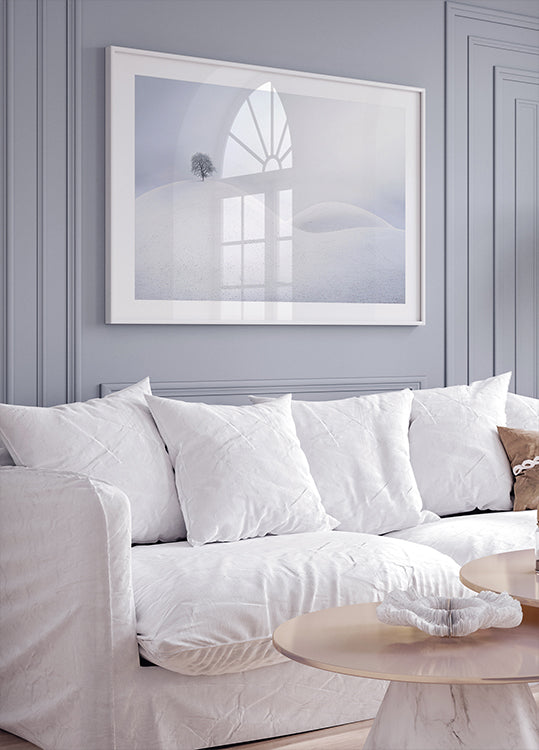 Einsamer Baum auf Winterdünen-Plakat