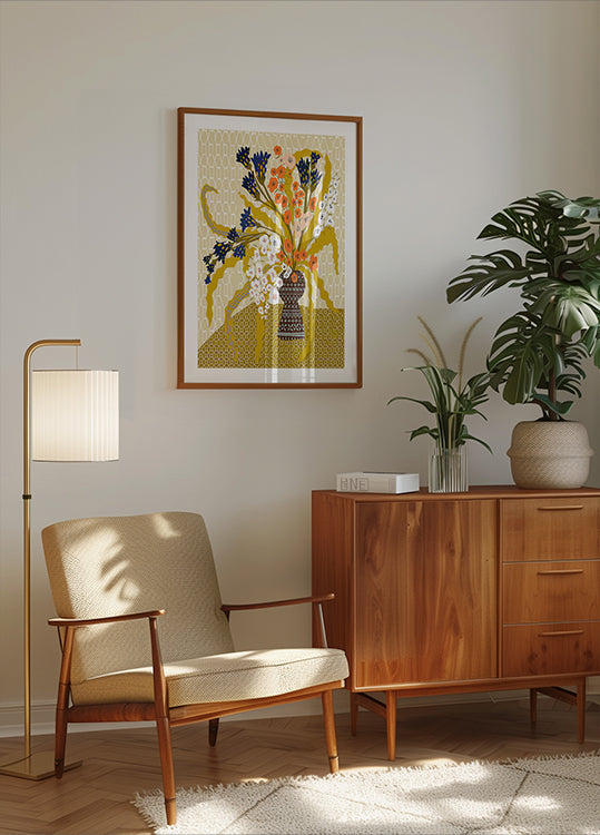 Florales zeitgenössisches Stillleben-Senfgelb-Poster