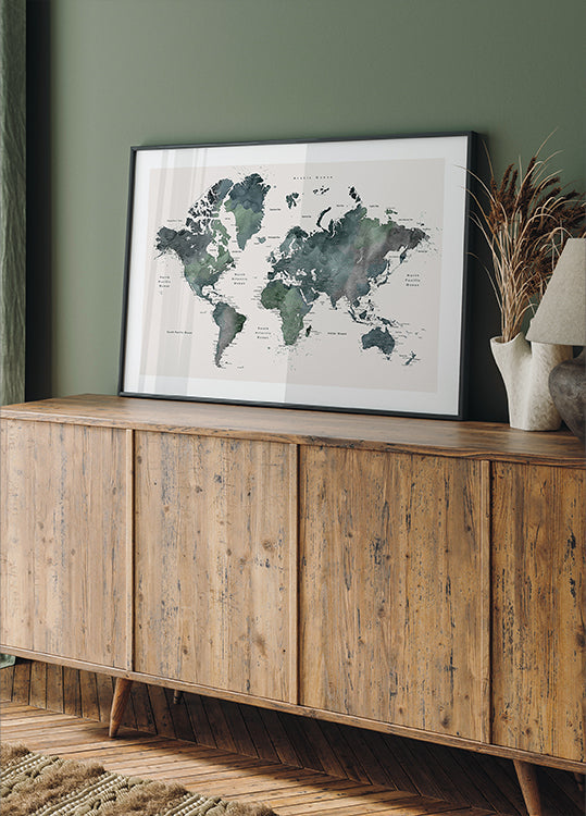 Aquarell-Weltkarte mit Städten, Makoa-Poster