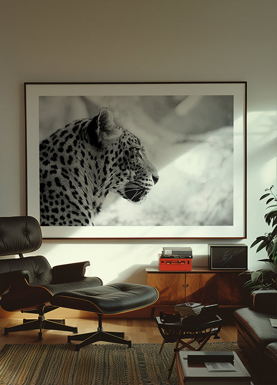 Leopard im Profil, Schwarz-Weiß-Poster