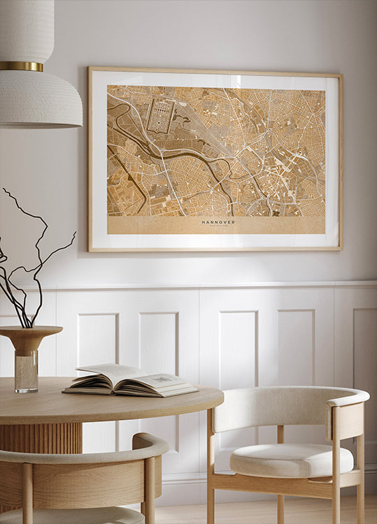 Sepia-Vintage-Karte der Innenstadt von Hannover, Poster