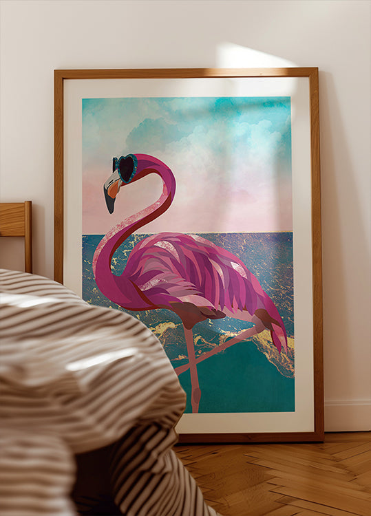 Flamingo geht zum Strand Poster