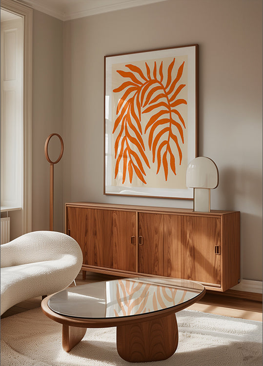 Strukturiertes Zweigplakat mit orangefarbener Silhouette