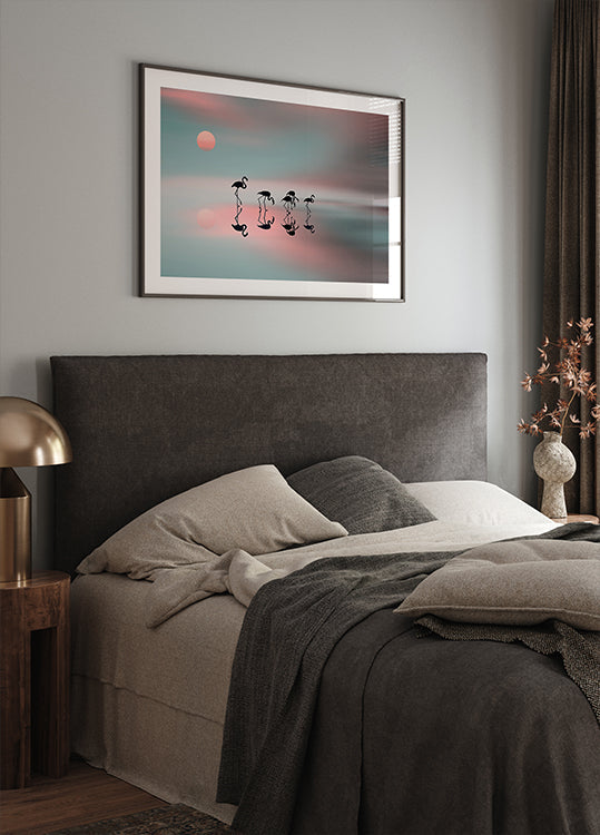 Familienflamingos. Poster