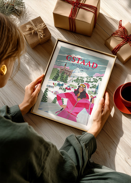 Reisefrau in Gstaad, Schweiz Poster