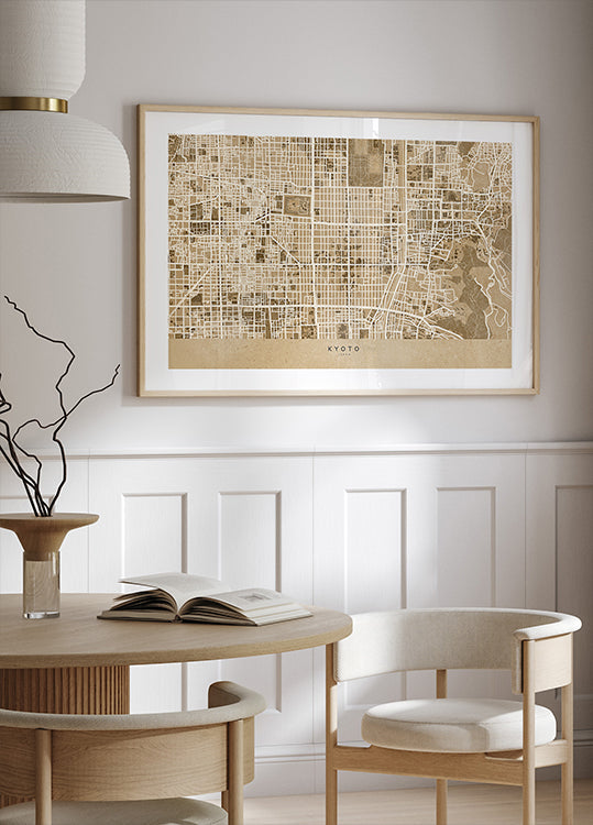Sepia-Karte von Kyoto-Poster