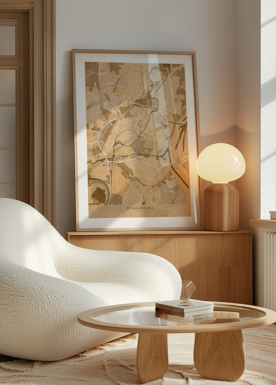 Sepia-Vintage-Karte von Straßburg, Frankreich