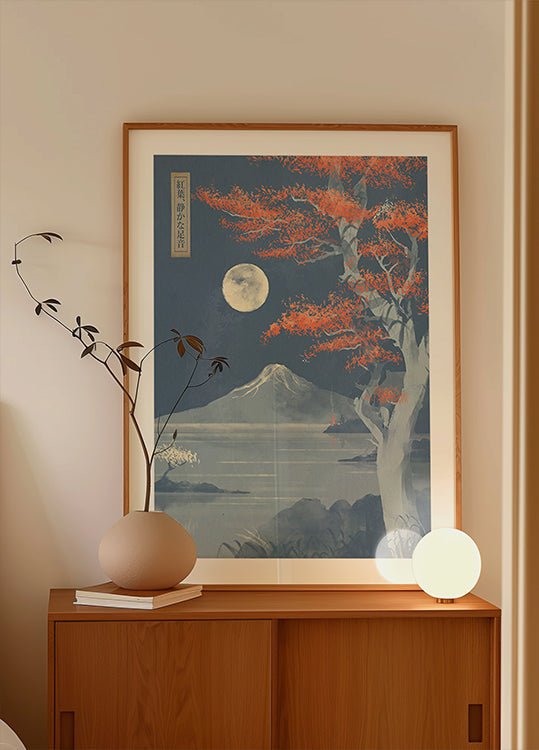 Poster mit purpurroten Blättern und stillen Schritten