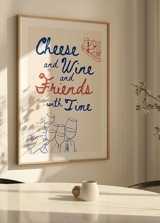 Cheese and wine..., Text + Illustration Plakat - Posterbox
