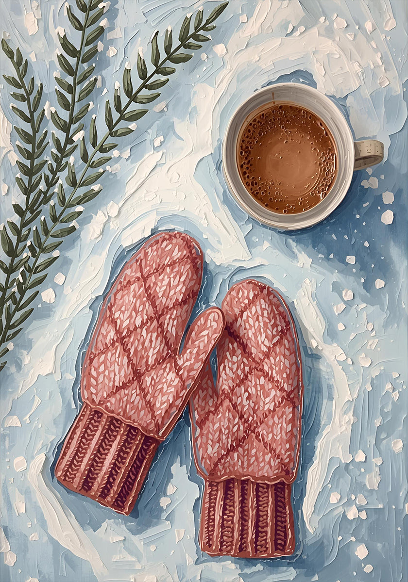 Handschuhe im Schnee mit Kakao Plakat - Posterbox