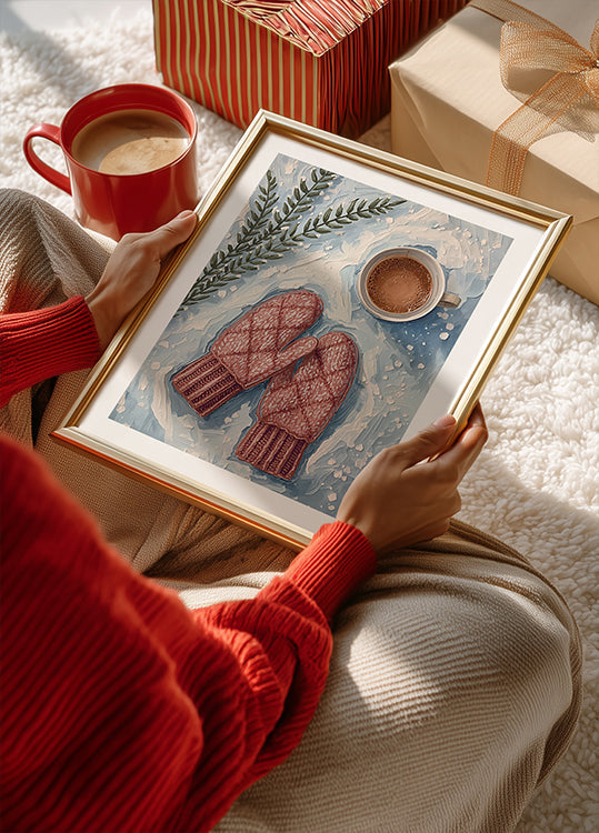 Handschuhe im Schnee mit Kakao Plakat - Posterbox