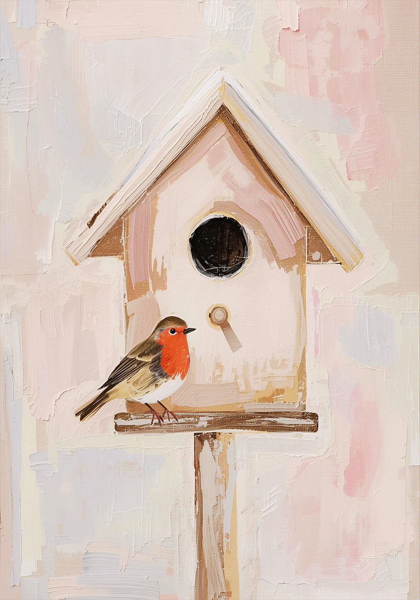 Vogelhaus mit Rotkehlchen Plakat - Posterbox
