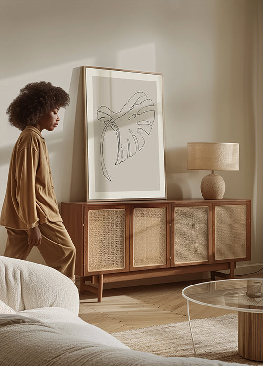 Monstera Bent Beige Plakat - Posterbox