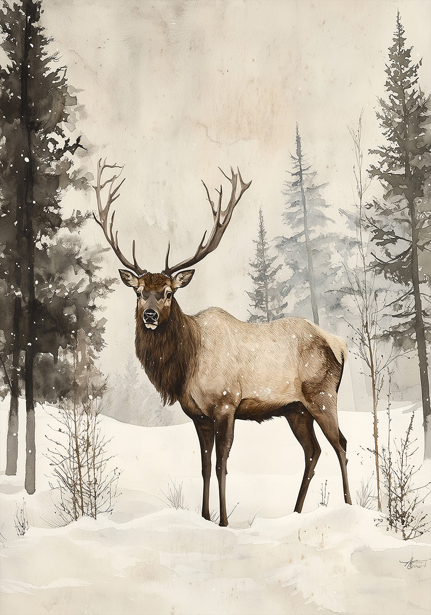 Elk Winter Nostalgia Plakat - Posterbox